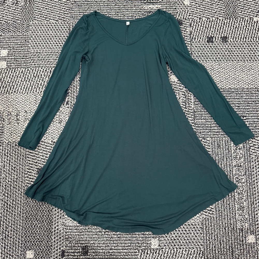 Elegant Teal Green Long Sleeve Dress